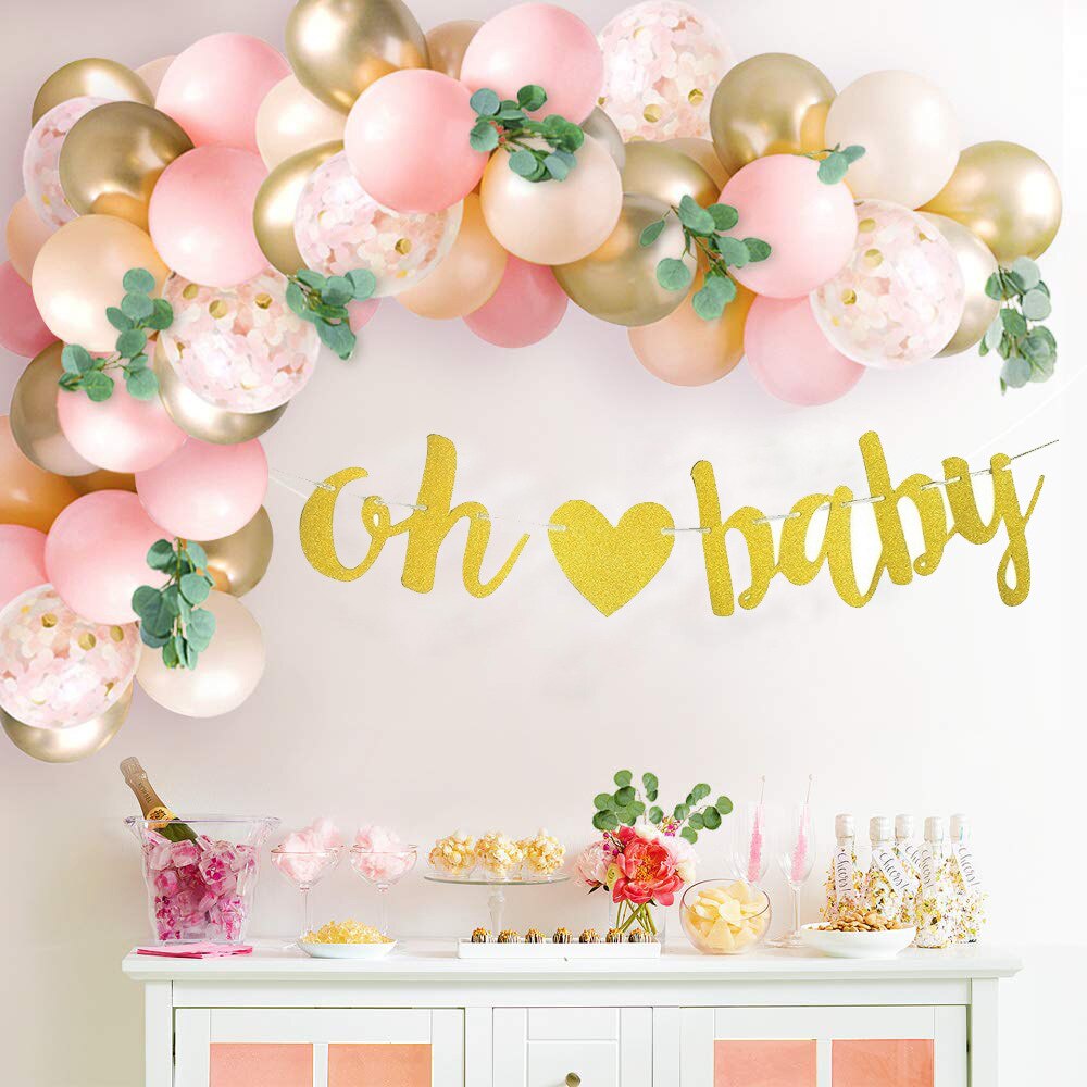 Pink Balloon Garland Arch Kit Gold Oh Baby Banner for Girls Birthday Party Gender Reveal Party Decorations Supplies PartyDecorHQ