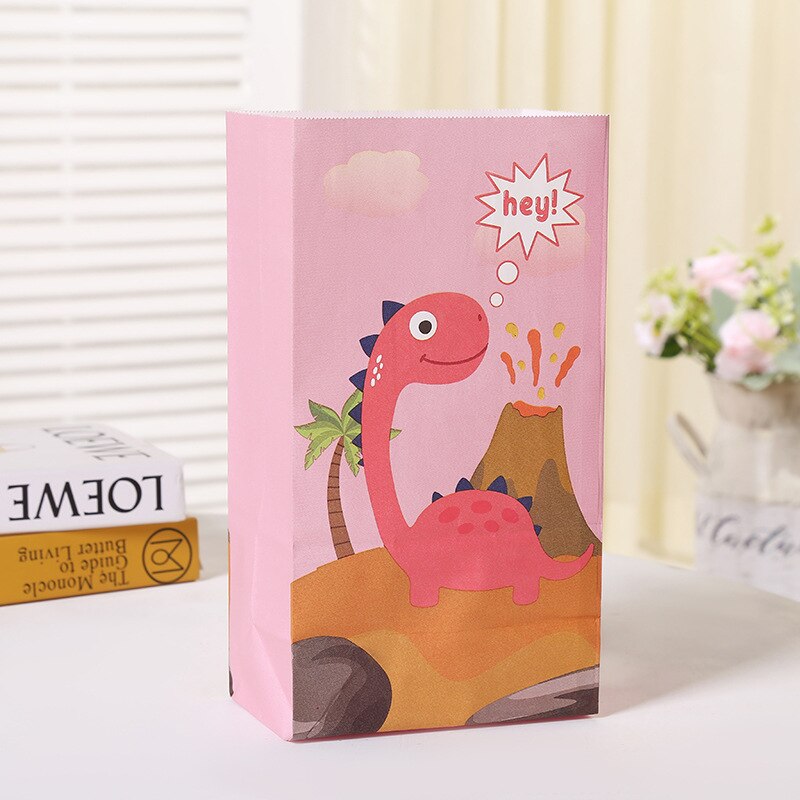 pcs Cartoon Dinosaur Gifts Bags Kraft Paper Candy Cooking Bag Packaging Jungle Birthday Decoration Baby Shower Guests Gift 