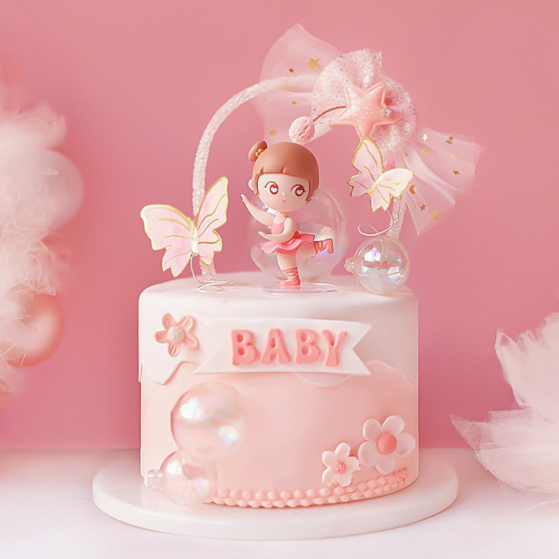 Ballerina Girl Cake Decoration Pink White for Girl Birthday Party Valentine's Day Theme Romantic Wedding Cake Decorate Gifts PartyDecorHQ