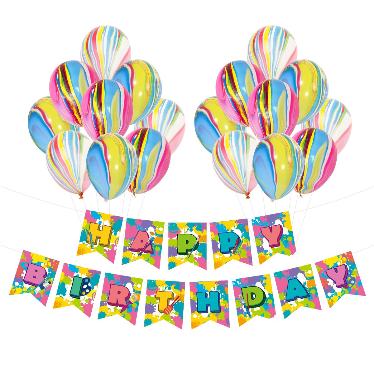 Painting Art Theme Birthday Party Decoration Tie Dye Latex Balloon Set Banner Cake Topper Kids Adults Supplies 