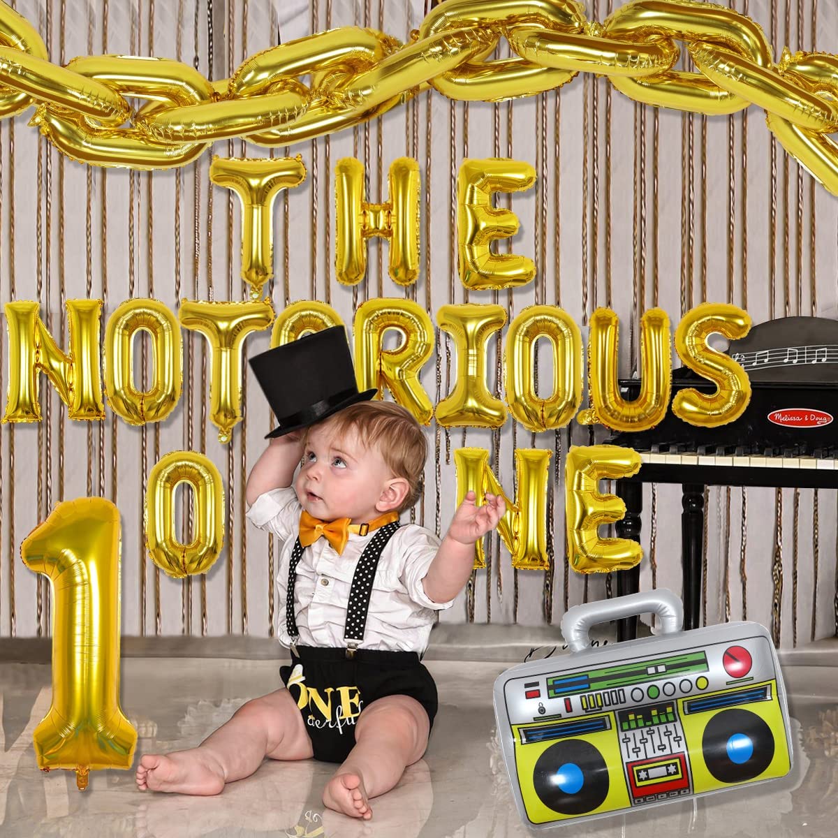 Radio Theme Baby st Birthday Party Decoration Notorious One Balloons Gold Chain Hip Hop Supplies 