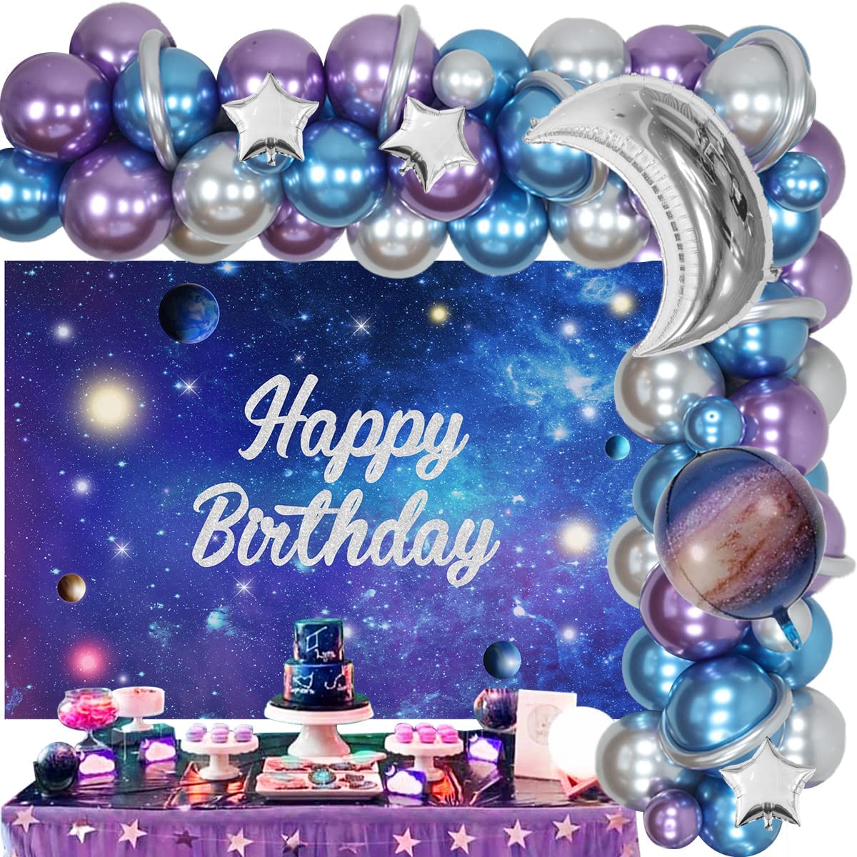 Galaxy Birthday Party Decorations Outer Space Balloon Garland Arch Kit Moon Star Foil Balloons Kids Supplies Inflatable