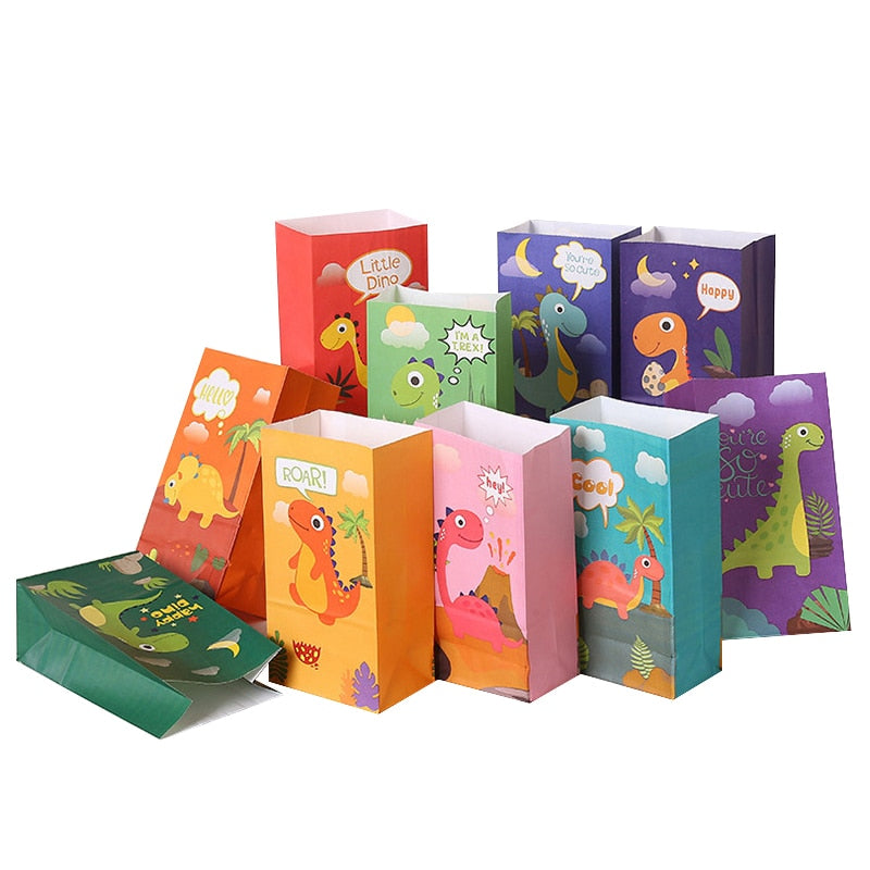 pcs Cartoon Dinosaur Gifts Bags Kraft Paper Candy Cooking Bag Packaging Jungle Birthday Decoration Baby Shower Guests Gift 