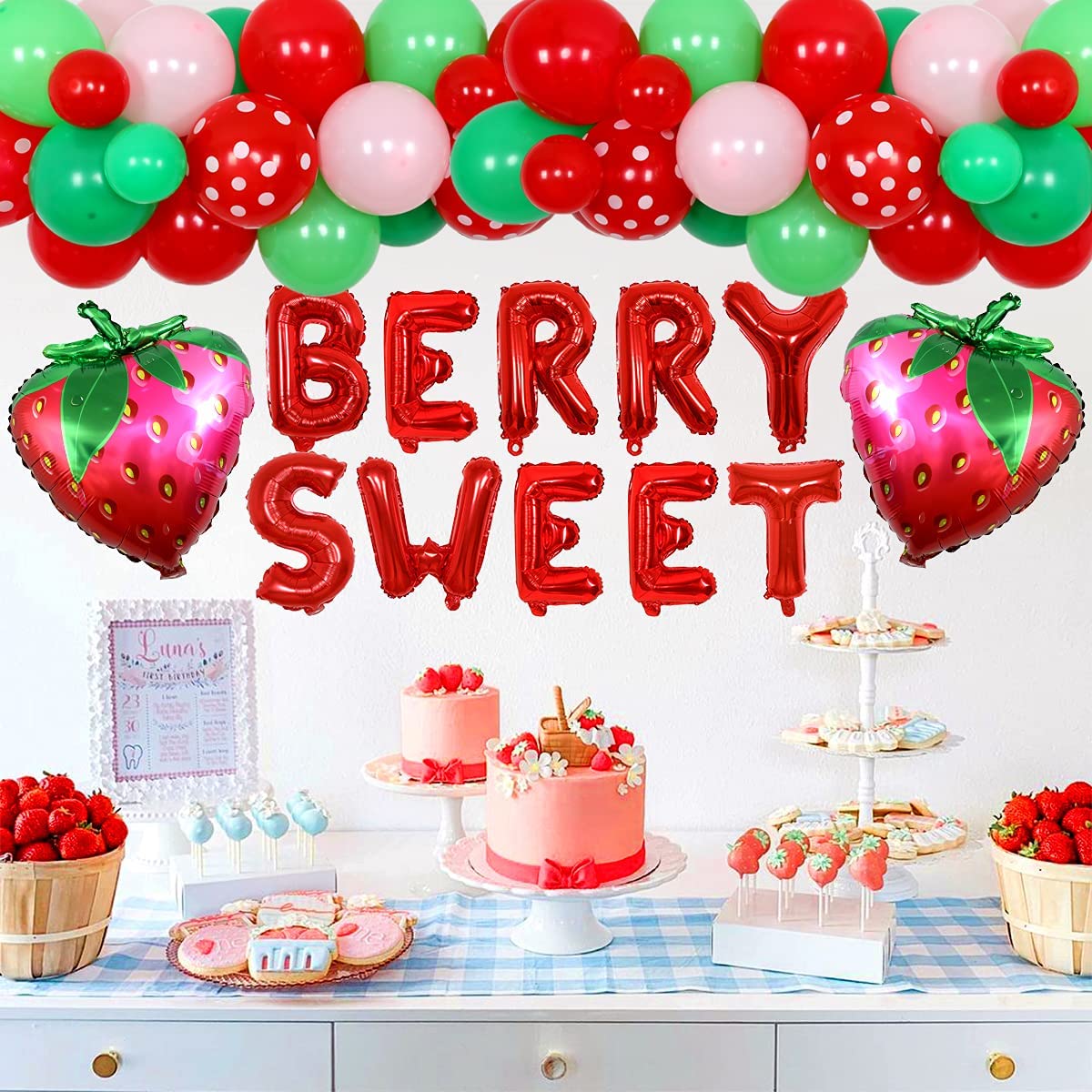 Strawberry Theme Party Decorations Red Foil Balloon Garland Kit Girls st nd Birthday Baby Shower Supplies Inflatable