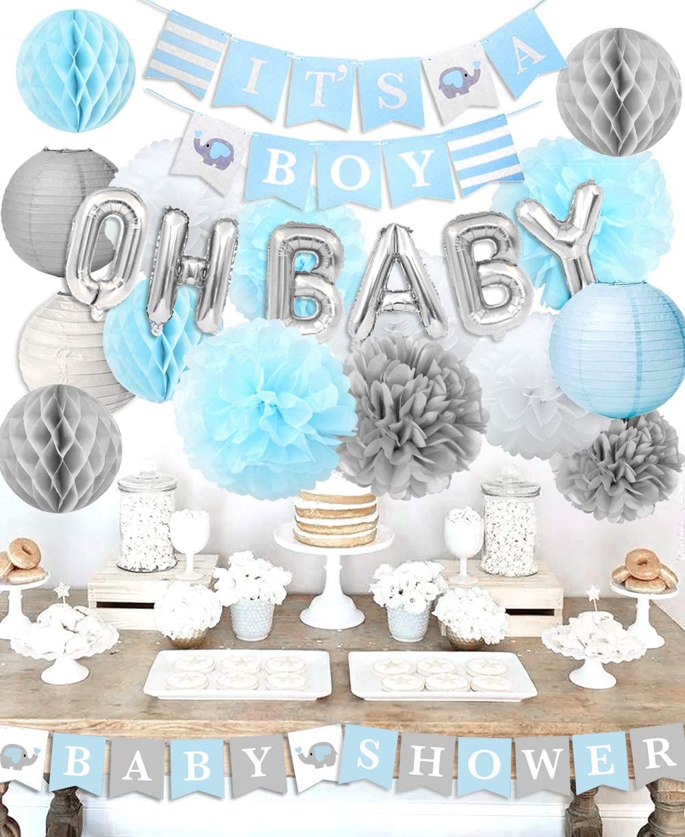 Baby Shower Theme Party Decorations Boy Banner Paper Lantern Flower Honeycomb Balls Gender Reveal Supplies 