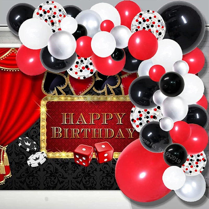 Red Black Silver Balloon Garland Arch Kit, Las Vegas Casino Party Decors alloon BBQ Hollywood Poker Theme Birthday Graduatio Inflatable Decorations