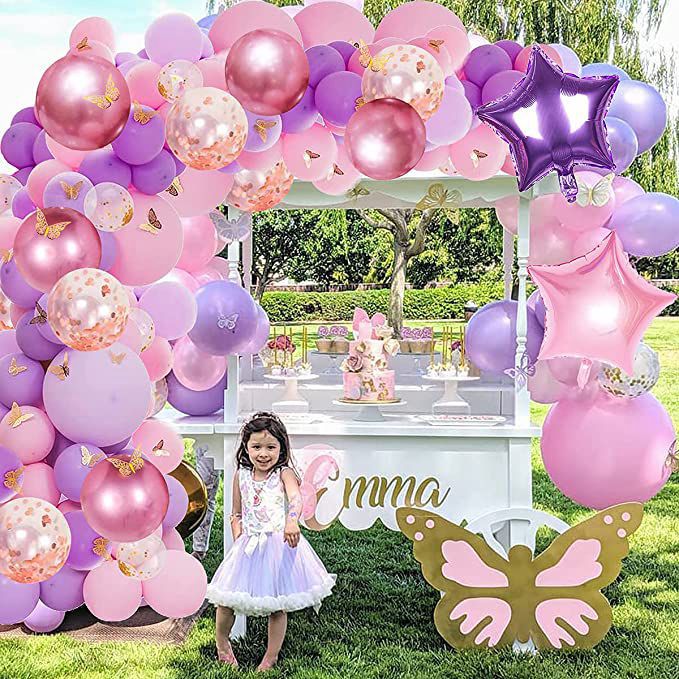 Butterfly Theme Party Decoration Pink Confetti Balloon Kit Sticker Girl Birthday Baby Shower Wedding Supplies 