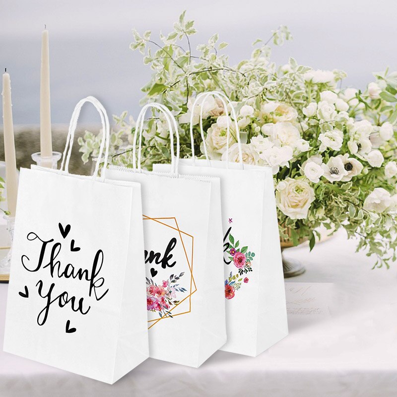 pcs Kraft Paper Bags Thank Gift Packaging Handle Wedding Birthday Party Favors Candy Cookie Present Bag Supplies 