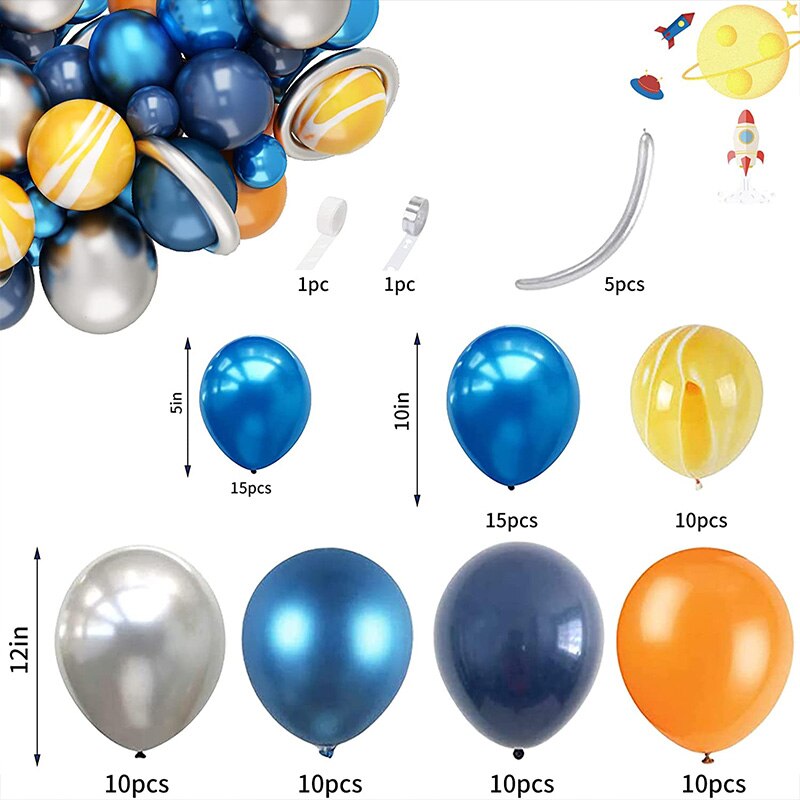 Space Theme Balloon Arch Garland Kit Agate Metallic Blue Silver Latex Ballon Baby Shower Kids Boy Happy Birthday Party Supplies Inflatable Decorations