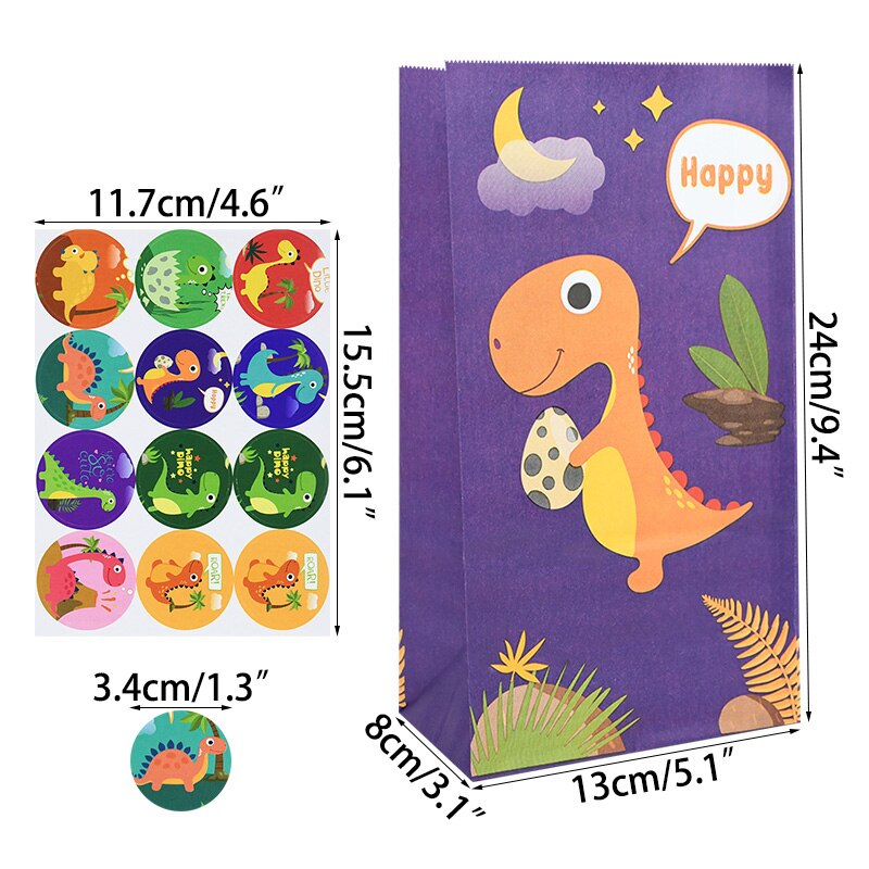 pcs Cute Dinosaur Packaging Bags Kids Birthday Party Gift Bag Paper Candy Favor Boxes Sticker Dino Decor 