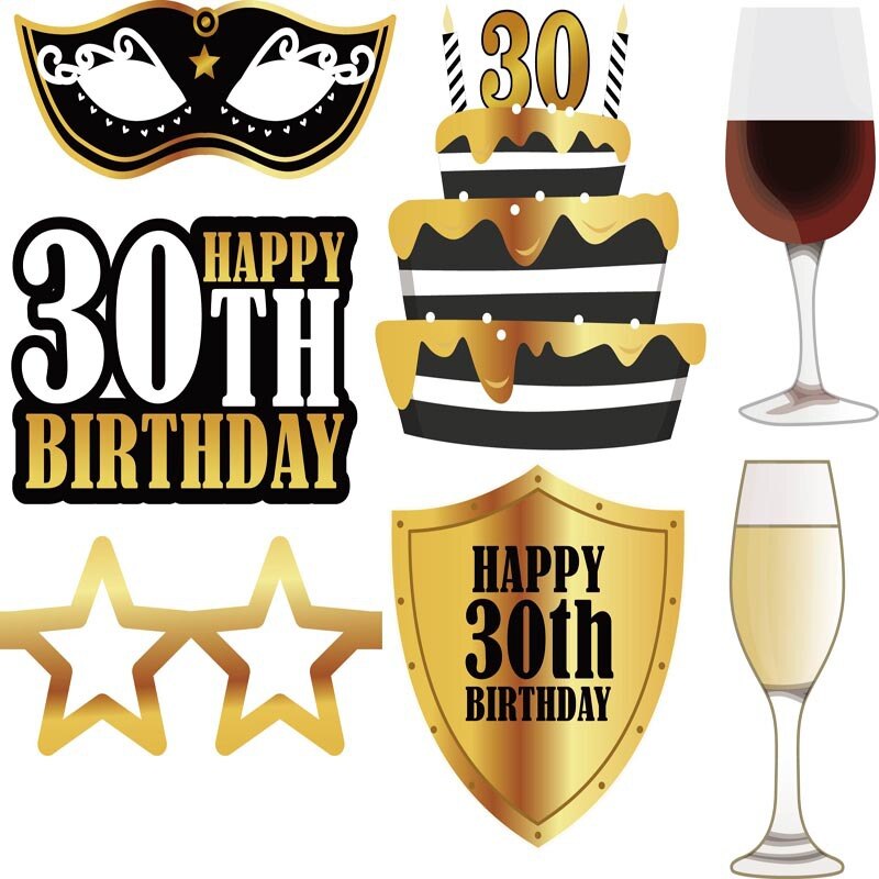 Funny 30th Birthday Photo Booth Props Set Happy 30th Birthday Party Supplies Golden Black Photo Props Party Decor PartyDecorHQ