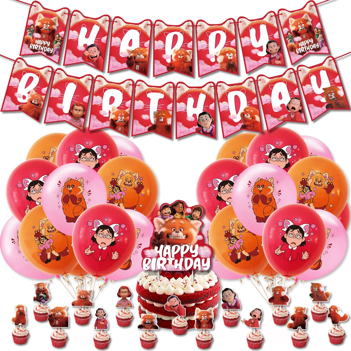 Birthday Party Decorations Turning Red Banner Cake Topper Balloons Panda Supplies 