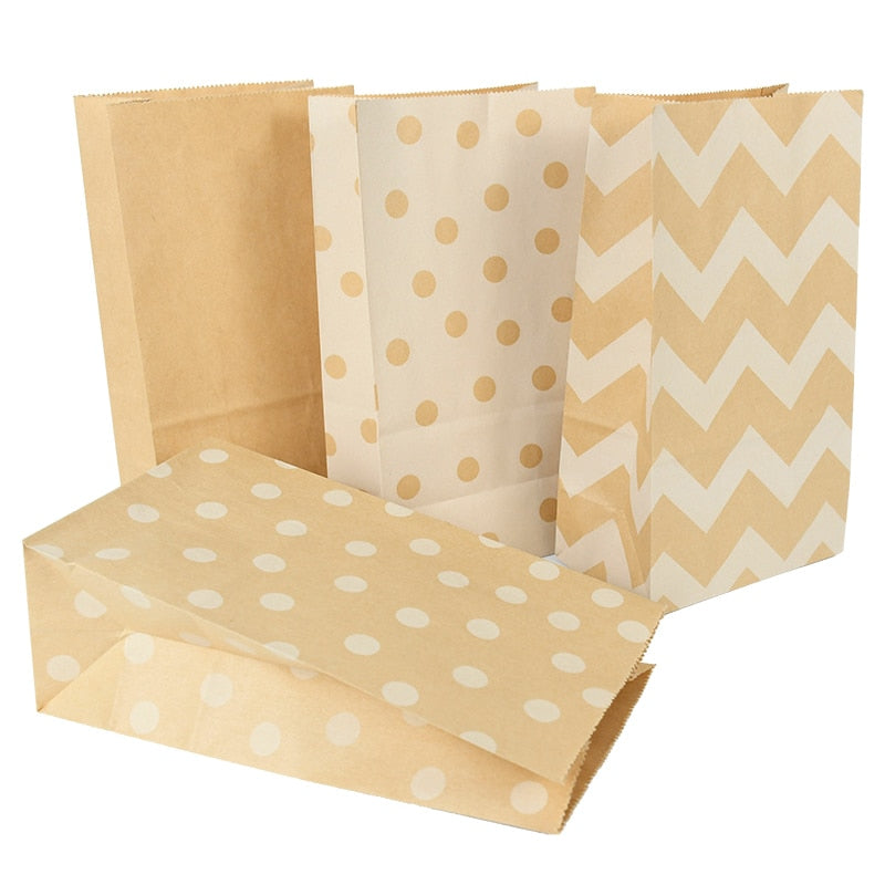 10pcs Kraft Paper Bag Dot Stripe Print Gift Bags Packaging Biscuit Candy Bread Snacks Takeaway Bags Wedding Event Party Supplies PartyDecorHQ