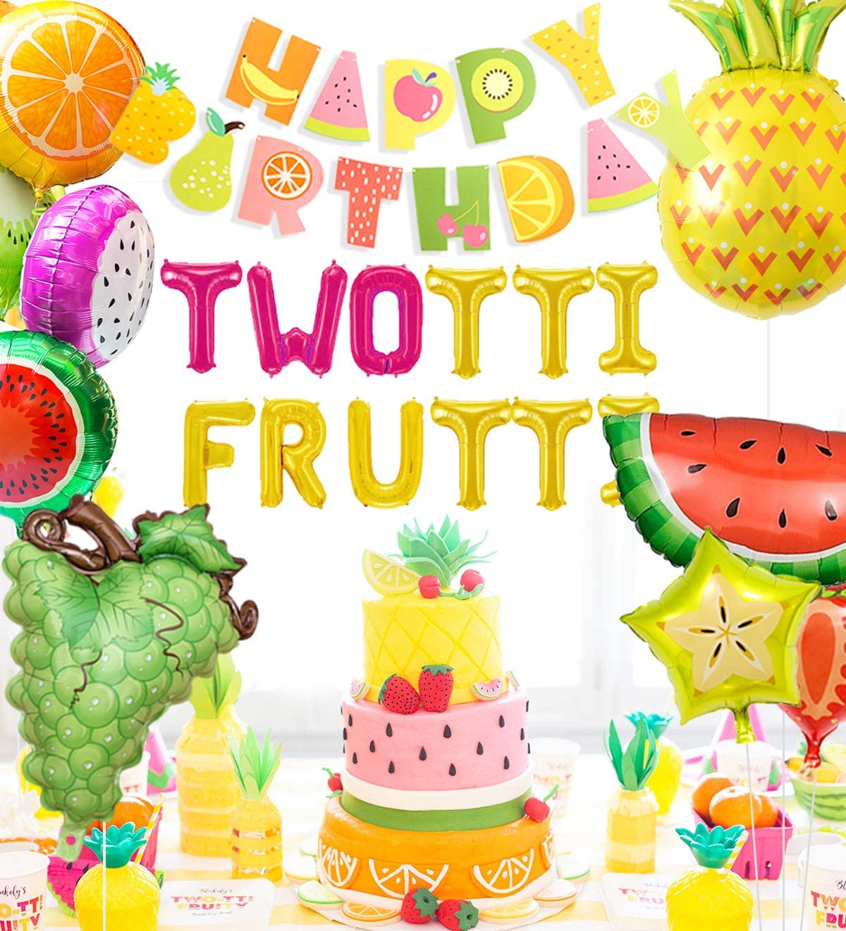 Fruit Theme Party Supplies Twotti Frutti Banner Foil Balloons Set Cupcake Topper nd Birthday Decoration 