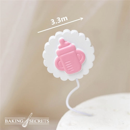 Gender Reveal Cake Decoration Blue Pink Baby Boy Girl Toppers Bottle Stroller Happy Birthday Cupcake Topper Baking 