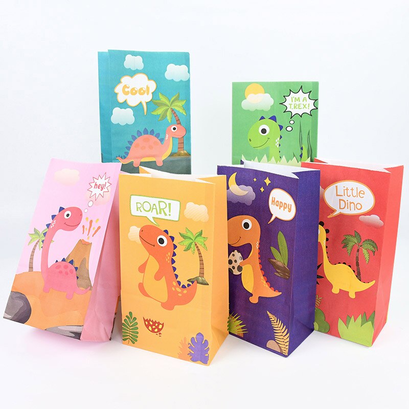 pcs Cute Dinosaur Packaging Bags Kids Birthday Party Gift Bag Paper Candy Favor Boxes Sticker Dino Decor 