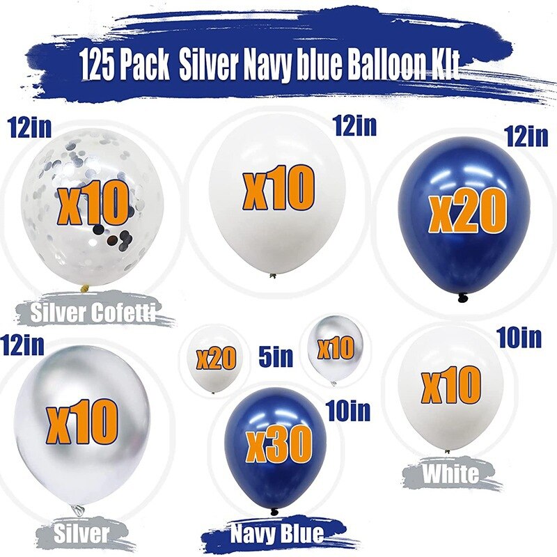 Navy Blue Silver Latex Balloons Garland Arch Kit Graduation Baby Shower Wedding Birthday Party Decoration Supplies Inflatable Decorations