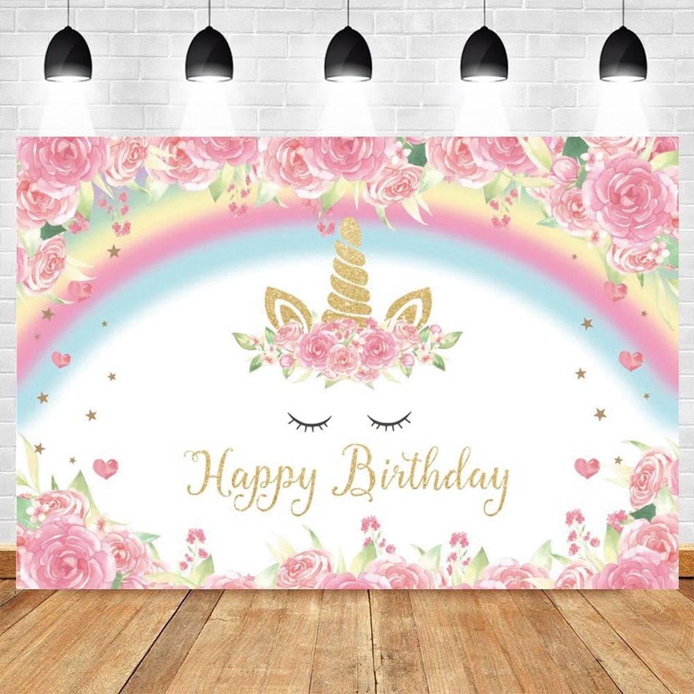 Rainbow Unicorn Backdrop Newborn Baby Shower Birthday Party Decor Photography Background Photophone Studio Shoots Photographic 