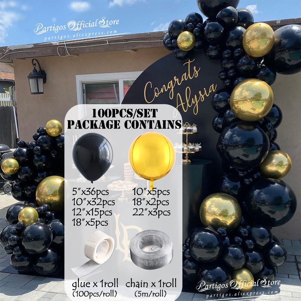 Pcs Black Gold Graduation Balloons Garland Adult Birthday Graduates Ceremony Decorations Class Graduated Events Inflatable Party