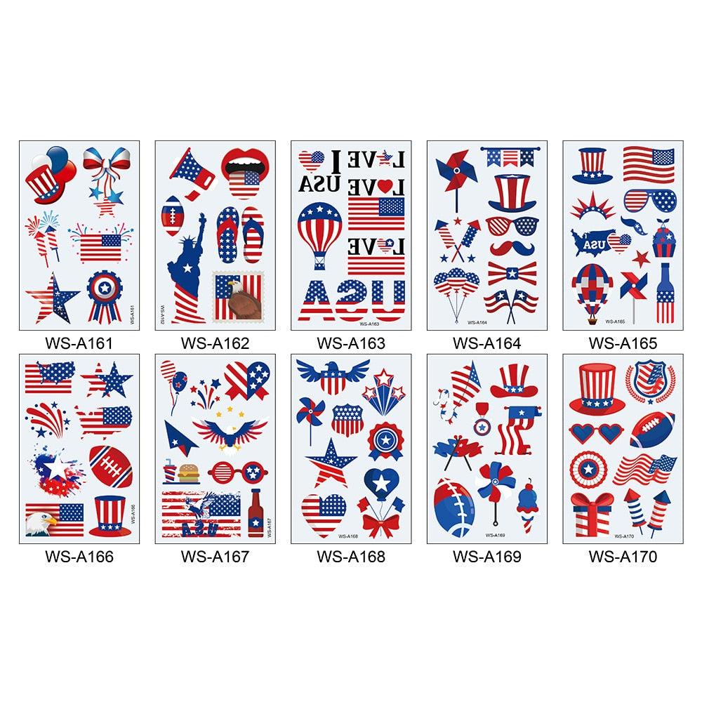 Independence Day Tattoo Stickers USA Festival Disposable Fake American National Party Decoration Supplies 