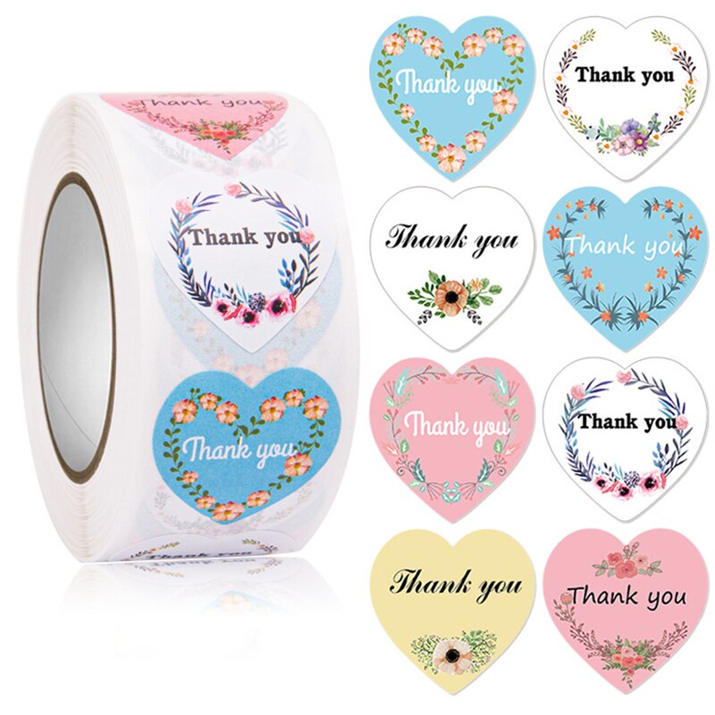 500pcs Thank You Stickers Heart Shape Kraft Paper Business Stickers Bag Sealing Wedding Birthday Party Gifts Packaging Supplies PartyDecorHQ