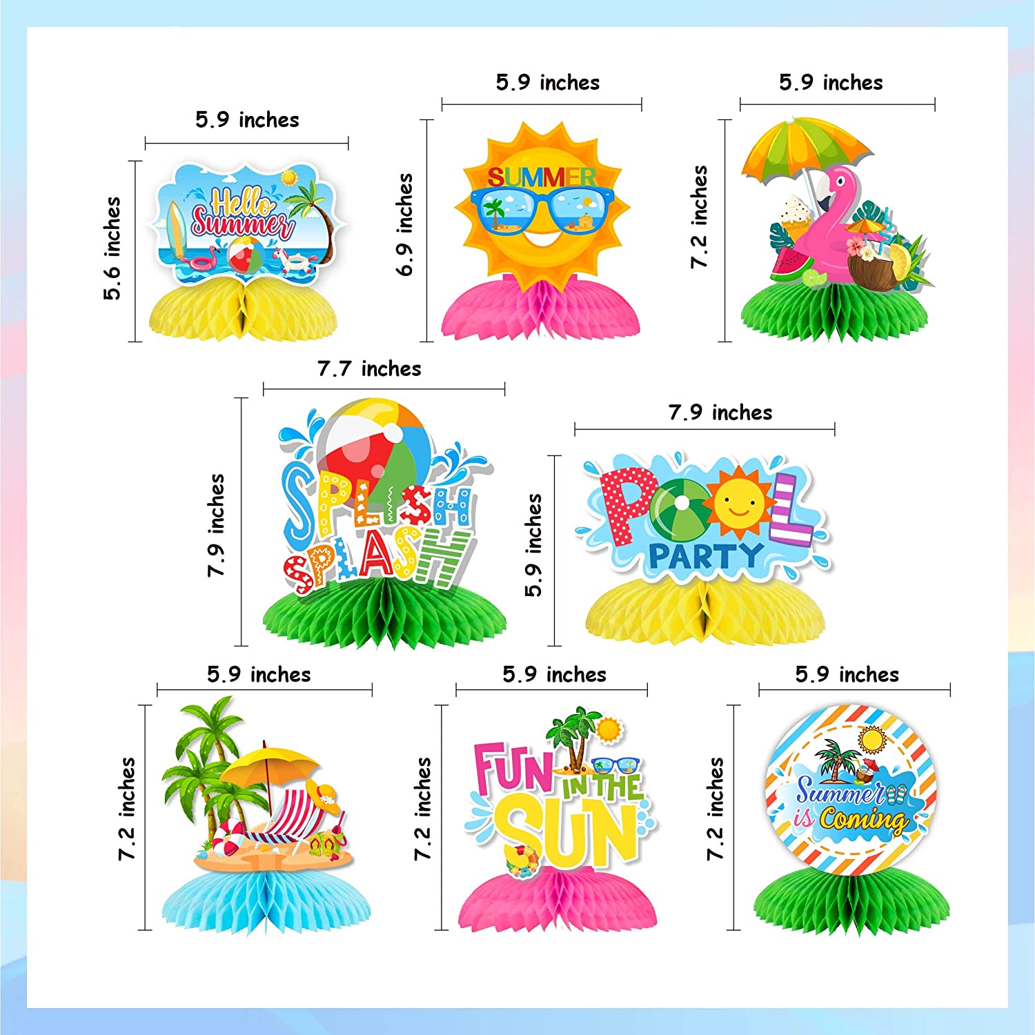 Summer Beach Pool Party Honeycomb Centerpieces 3D Table Honeycomb Decorations Birthday Baby Shower Party Supplies PartyDecorHQ