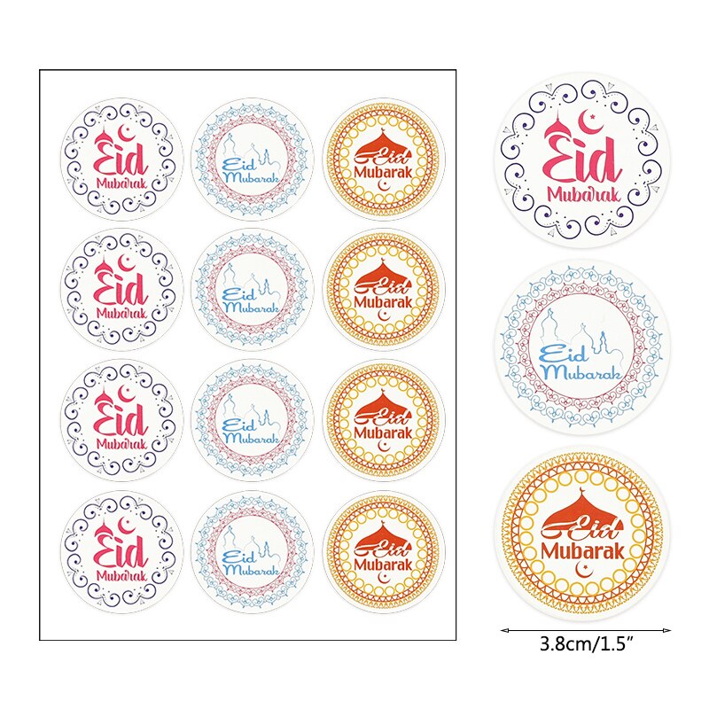 pcs Eid Mubarak Paper Sticker Ramadan Gift Packaging Seal Label Islamic Muslim Festival Party Decoration Supplies 