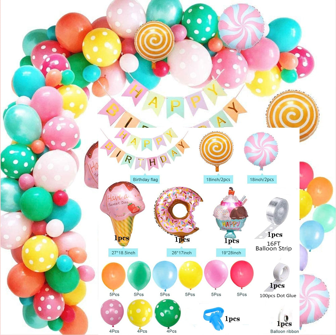 Donut Ice Cream Party Number Balloons Garland Arch Kit Doughnut Backdrop Birthday Photo Props Favor Decorations Supply Inflatable