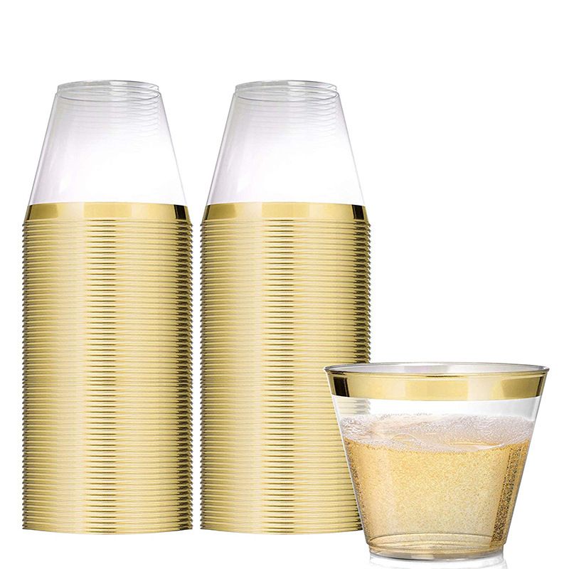 pcs Transparent Plastic Cup Rose Gold Silver Drinks Wine Clear Cups Wedding Birthday Party Decoration Home Festival Supplies 