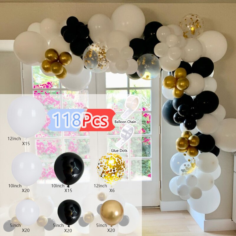 Balloon Arch Set Black Gold Pink Sequins Balloons Garland Aldult Baby Baptism Shower Birthday Decoration Party Inflatable Decorations