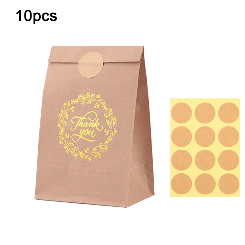 pcs Thank Love Gift Bag Sticker Bronzing Black Kraft Paper Bags Wedding Birthday Party Candy Cookie Packaging 