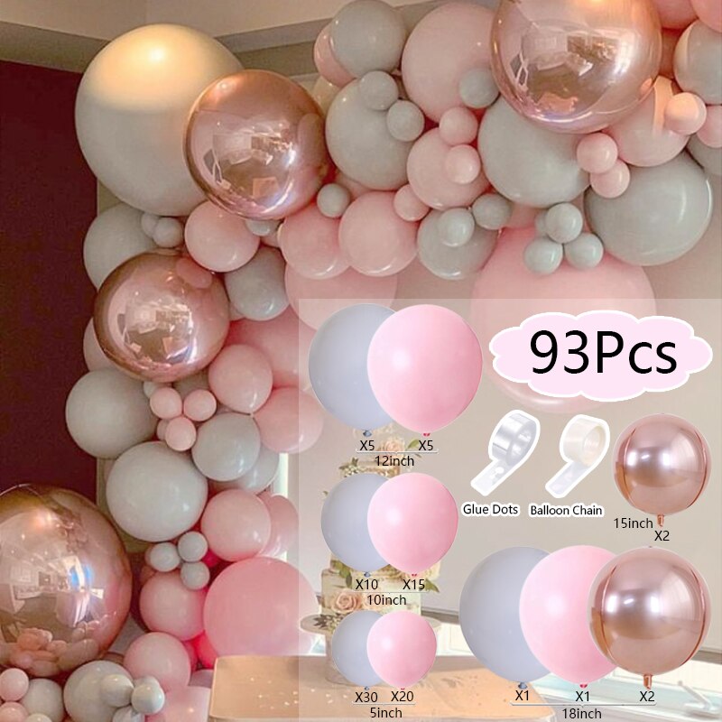 Balloons Arch Set Pink Grey Aluminum Film Balloon Garland Wedding Baby Baptism Shower Birthday Party Decoration Inflatable Decorations