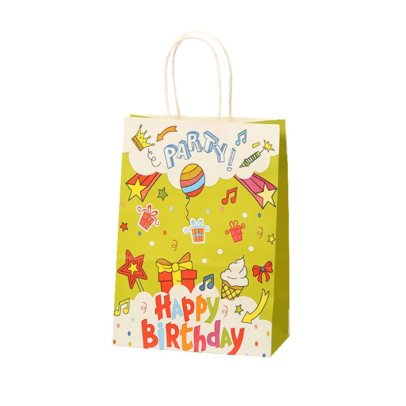 pcs Kraft Paper Gift Bag Handle Happy Birthday Packaging Wedding Favors Guests Festival Supplies 