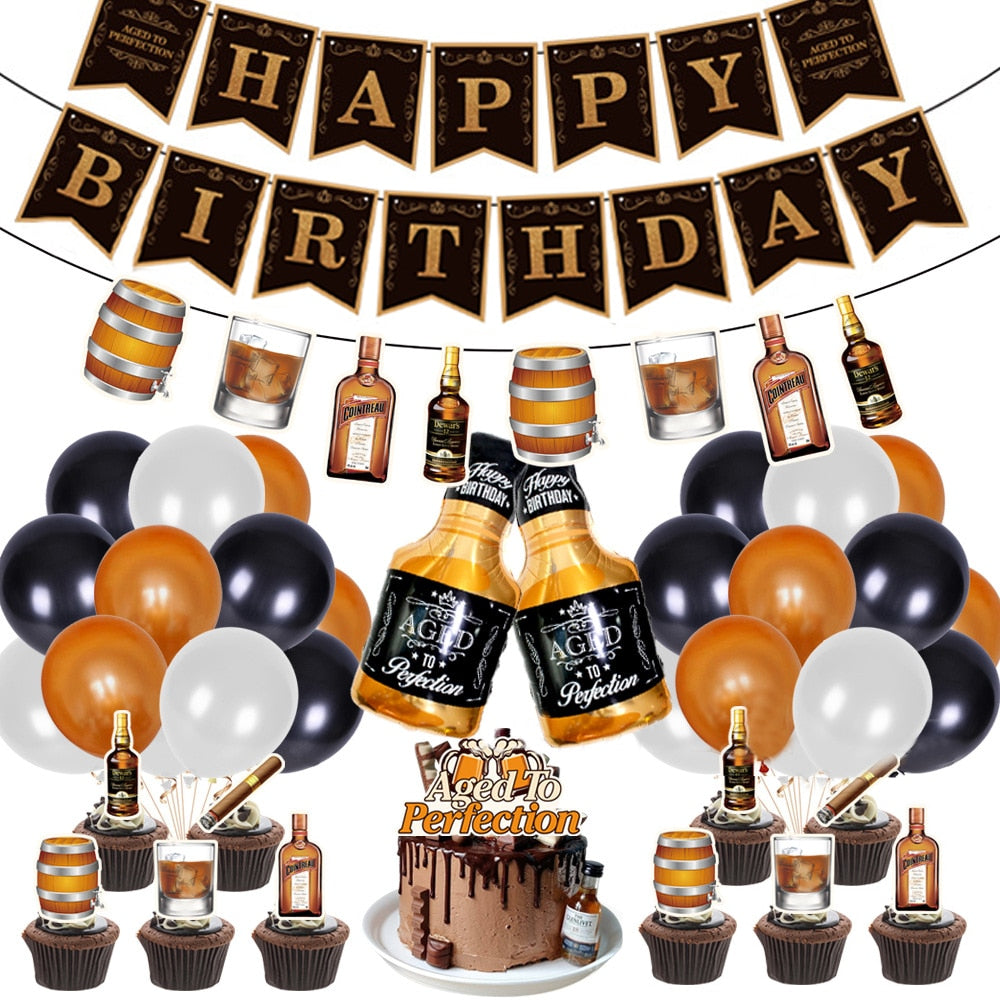 Whiskey Themed Party Decorations Happy Birthday Banner Cake Topper Inch Balloons Set th Supplies 