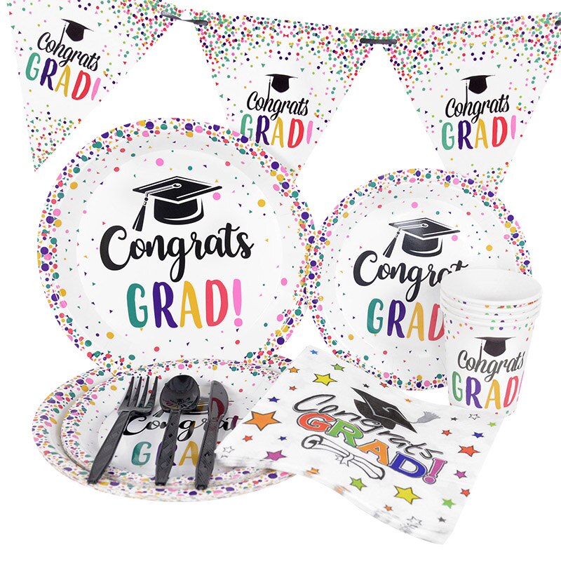 Graduation Party Disposable Tableware Congrats Grad Paper Plate Cup Napkin Set Class Supplies 