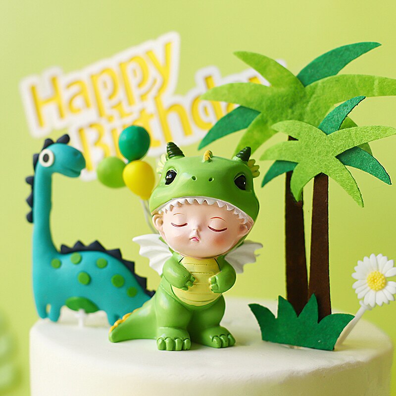 Lovely Dinosaur Baby Cake Topper Resin Dino Forest Styles Kid Boy Birthday Shower Party Cakes Decoration Dessert Flag 