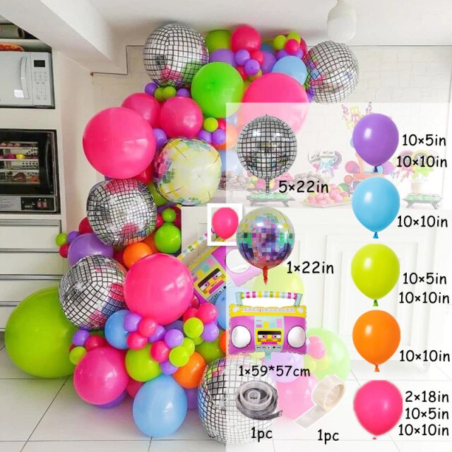 Back Theme Balloon Garland Arch Kit Backdrop Decoration Disco Radio Foil Ballon Retro Carnival Party Supplies Inflatable Decorations