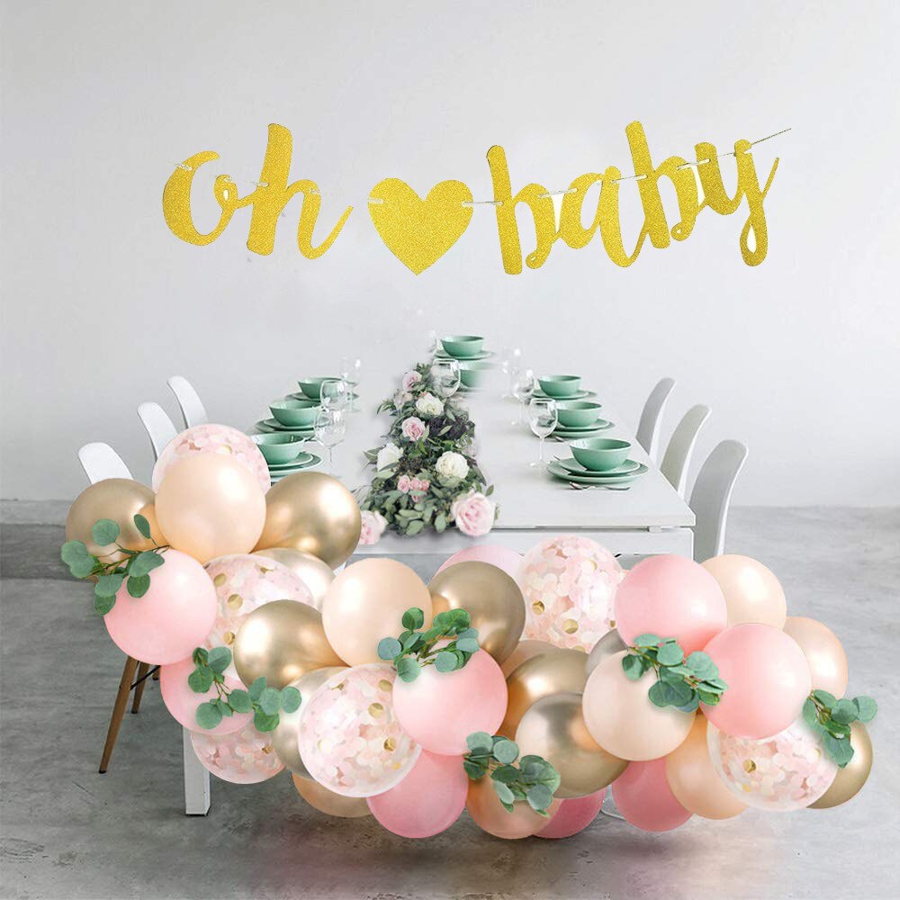 Pink Balloon Garland Arch Kit Gold Oh Baby Banner for Girls Birthday Party Gender Reveal Party Decorations Supplies PartyDecorHQ