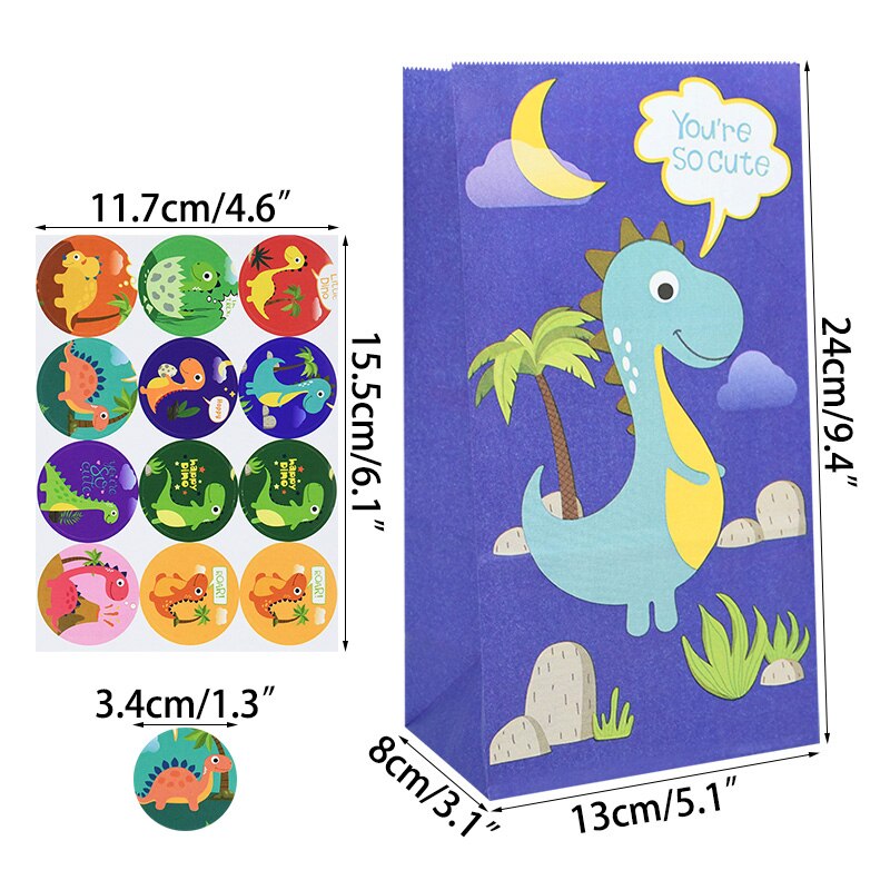 pcs Cute Dinosaur Packaging Bags Kids Birthday Party Gift Bag Paper Candy Favor Boxes Sticker Dino Decor 