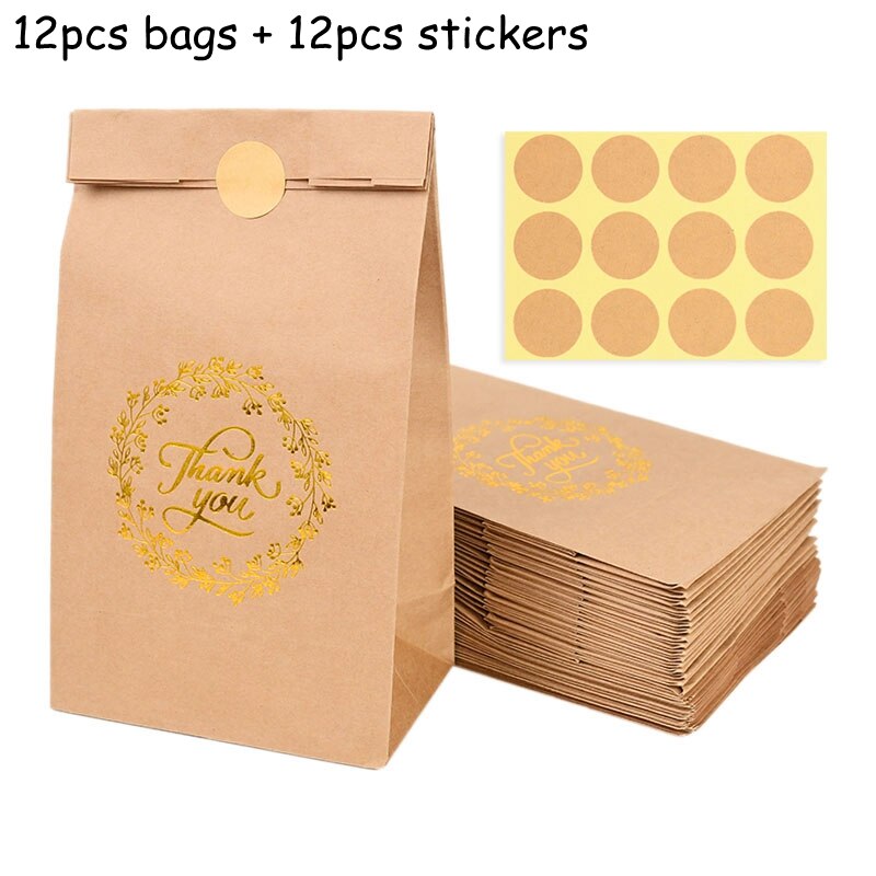 12pcs Kraft Paper Bags Thank You Star Heart Candy Gifts Packaging Bag for Wedding Birthday Party Favors Decorations Present Bag PartyDecorHQ