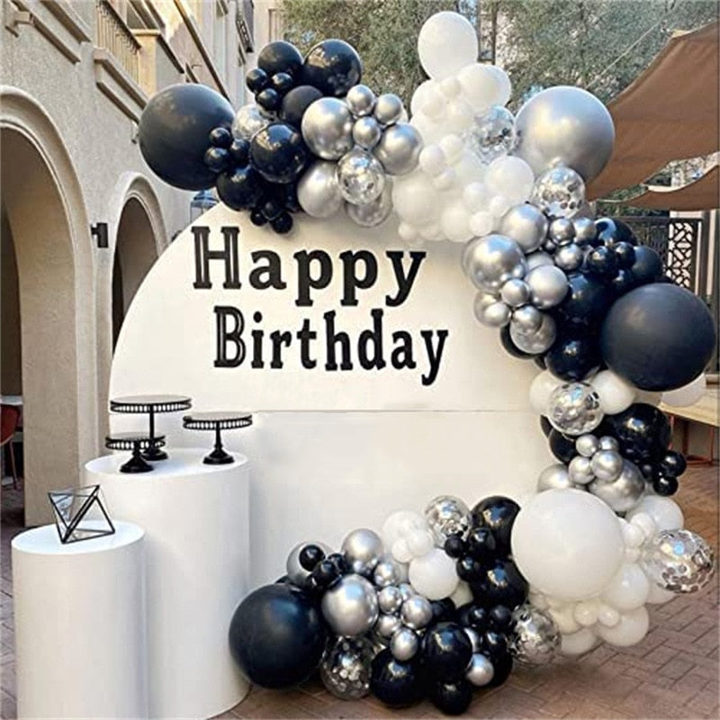 187pcs White Black Balloon Arch Garland Kit Silver Confetti Baloon for Wedding Birthday Anniversary Baby Shower Party Decoration PartyDecorHQ