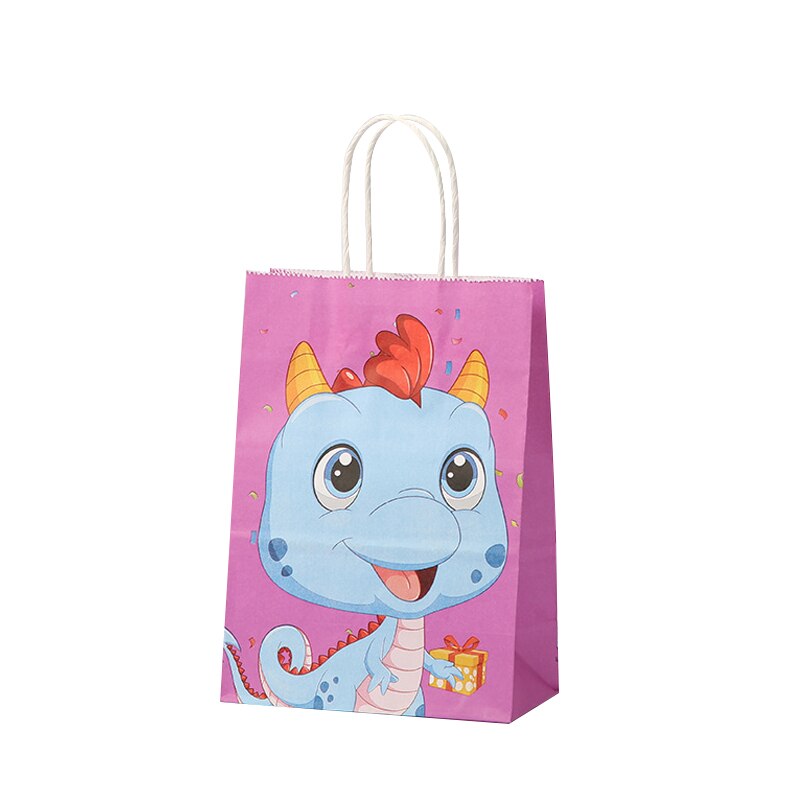 pcs Cartoon Dinosaurs Gifts Bag Handheld Kraft Paper Bags Candy Cake Packaging Kids Jungle Birthday Anniversary Party Supplies 