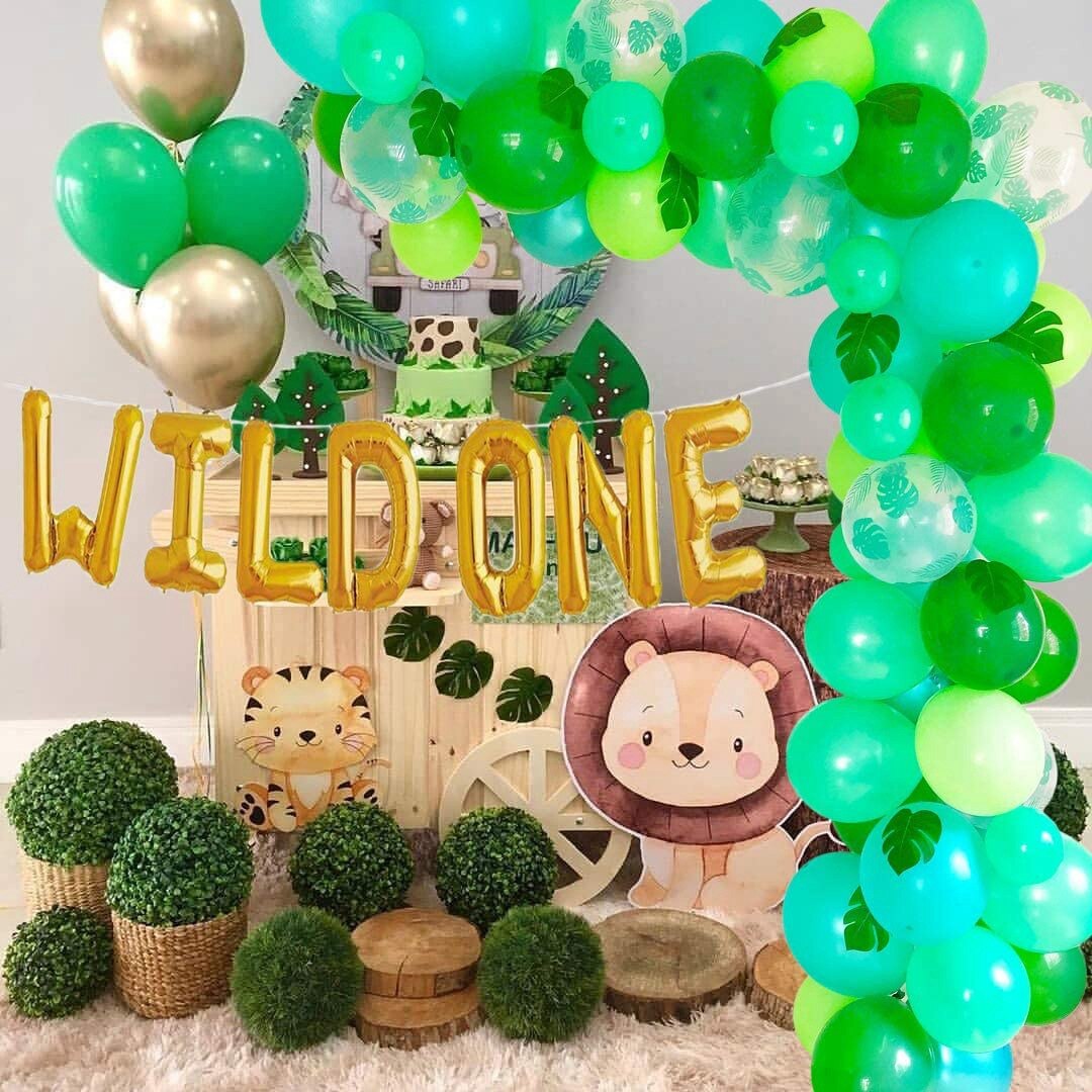 Green Balloon Garland Arch Kit Wild One Foil Leaves Curtain Kids st Birthday Baby Shower Party Decoration Inflatable Decorations