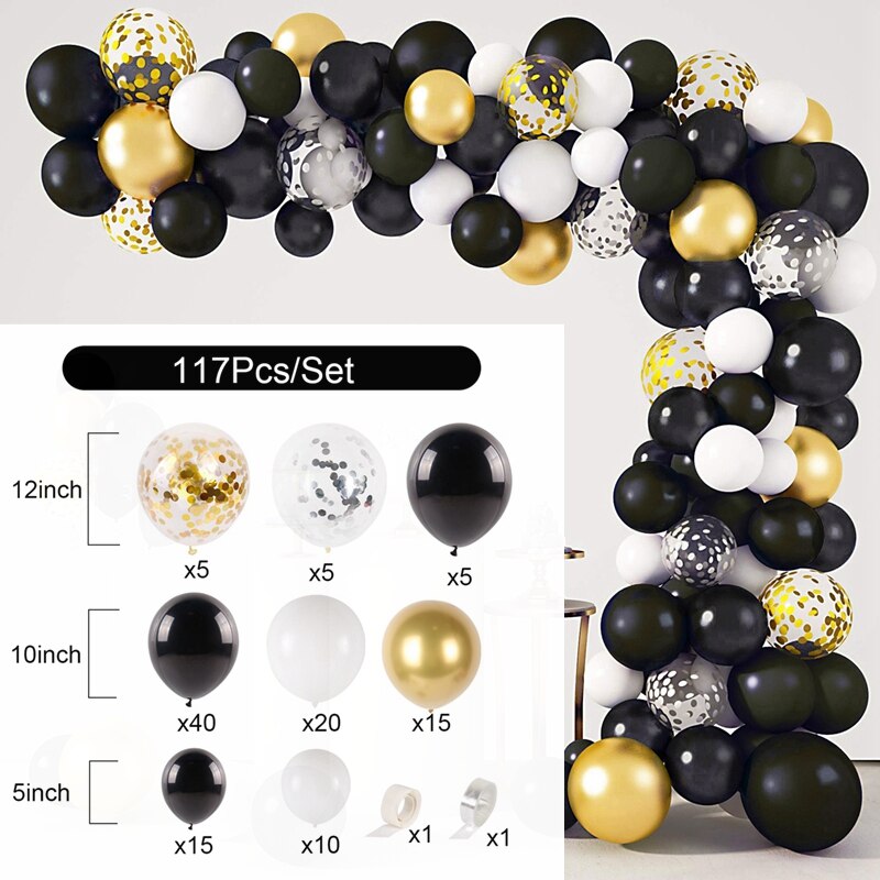 Black Gold Balloon Garland Arch Happy Birthday Party Decoration Kids Graduation Latex Baloon Wedding Decor Inflatable Decorations