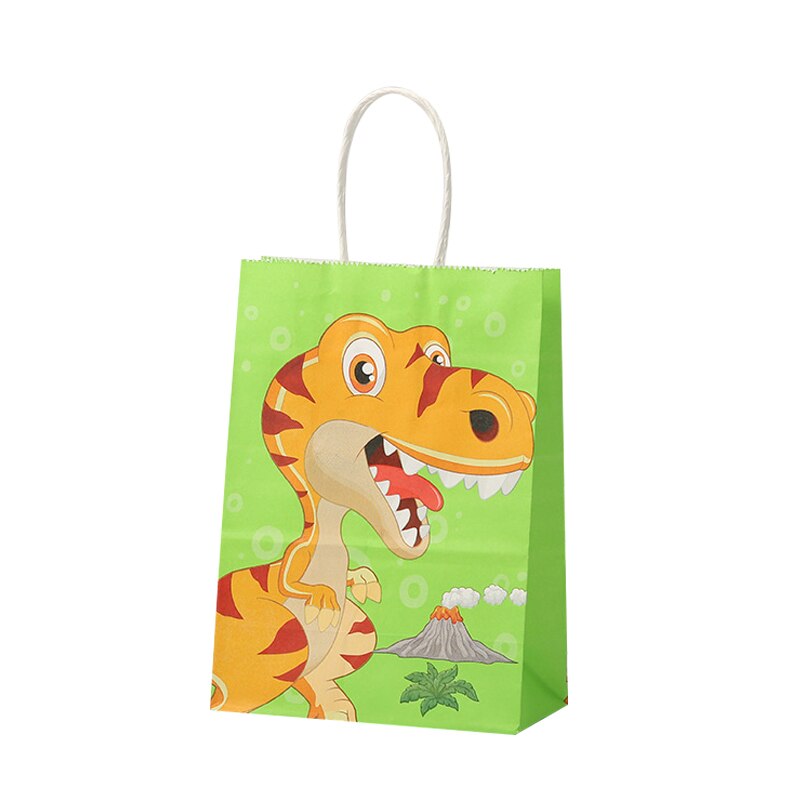 pcs Cartoon Dinosaurs Gifts Bag Handheld Kraft Paper Bags Candy Cake Packaging Kids Jungle Birthday Anniversary Party Supplies 