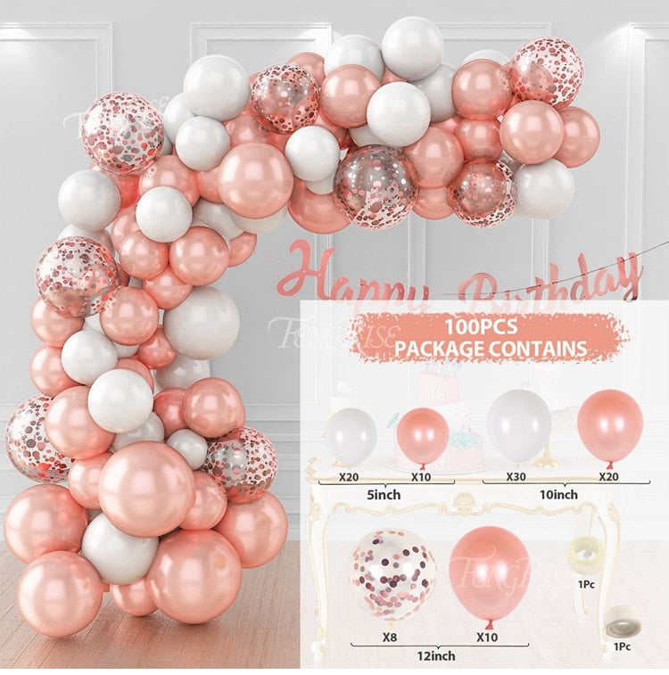 Macaron Pink Balloon Garland Arch Kit Wedding Birthday Party Decoration Kids Globos Rose Gold Confetti Latex Ballon Baby Shower Inflatable Decorations