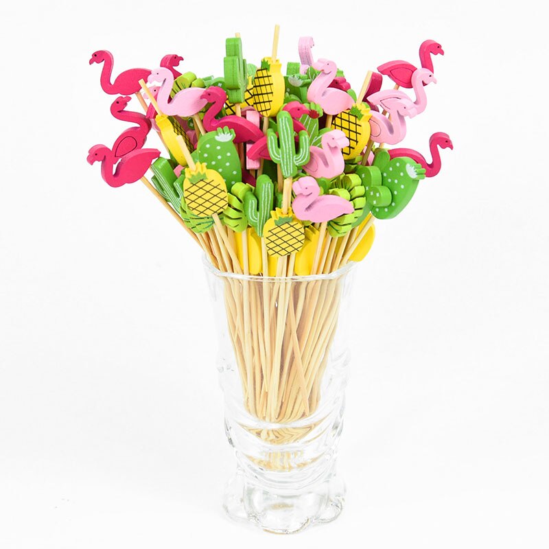 pcs Flamingo Cactus Food Picks Hawaii Summer Party Fruit Fork Cake Dessert Cocktail Toothpick Wedding Birthday Bar Supplies 