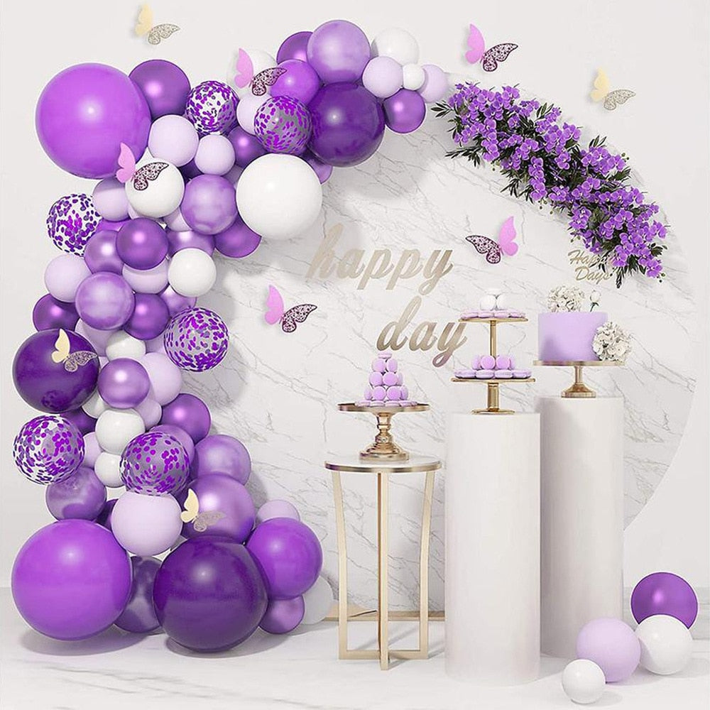 124pcs Wedding Balloons Garland Arch Kit White Purple Balloon Anniversary Gifts Birthday Party Decoration Festive Globes PartyDecorHQ