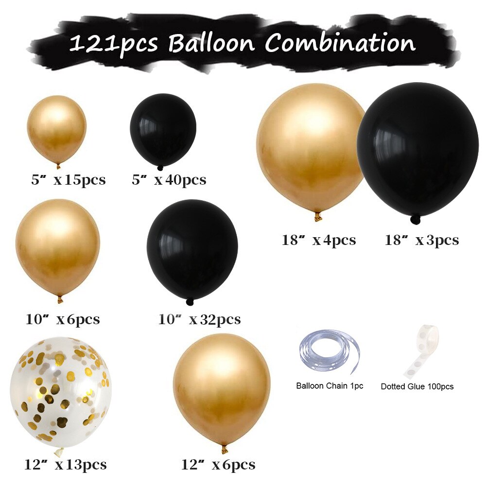 Gold Metallic Balloon Arch Garland Kit Black Latex Baloon Wedding Birthday Party Anniversary Baby Shower Decoration Globos Inflatable Decorations