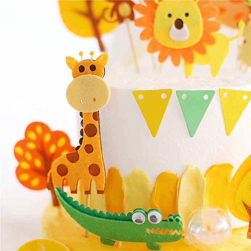 Cartoon Woodland Animals Lion Elephant Cake Topper Jungle Safari Cupcake Decor Cute Forest Loin Boy Birthday Hedgehog 